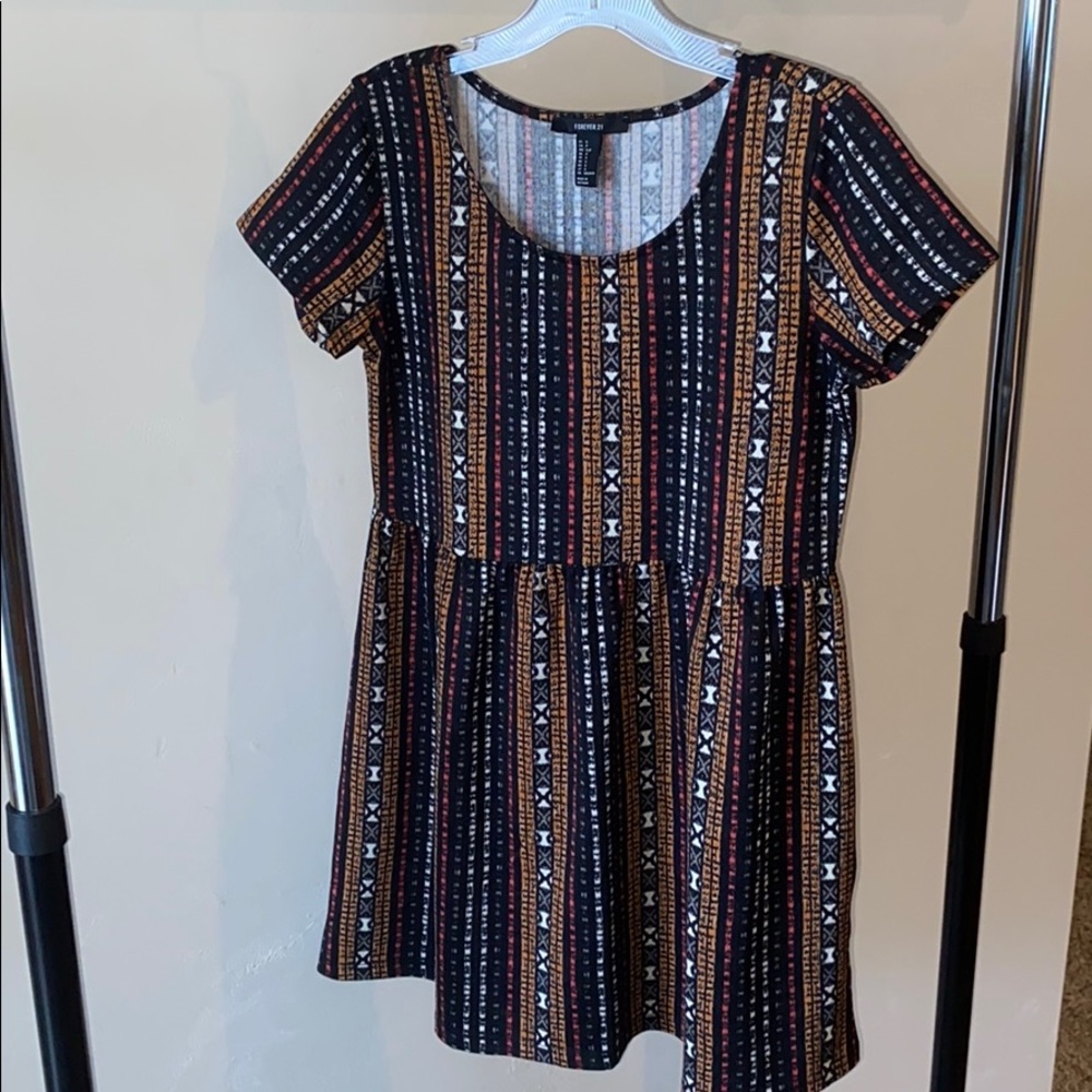 Black Forever 21 Tribal Striped T-Shirt Dress